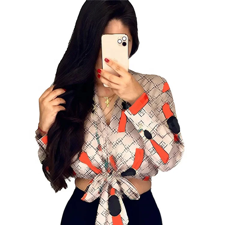 New Arrival Designer Fall Clothes Famous Brands Long Sleeve Vintage Knotted Blouse Shirt For Women