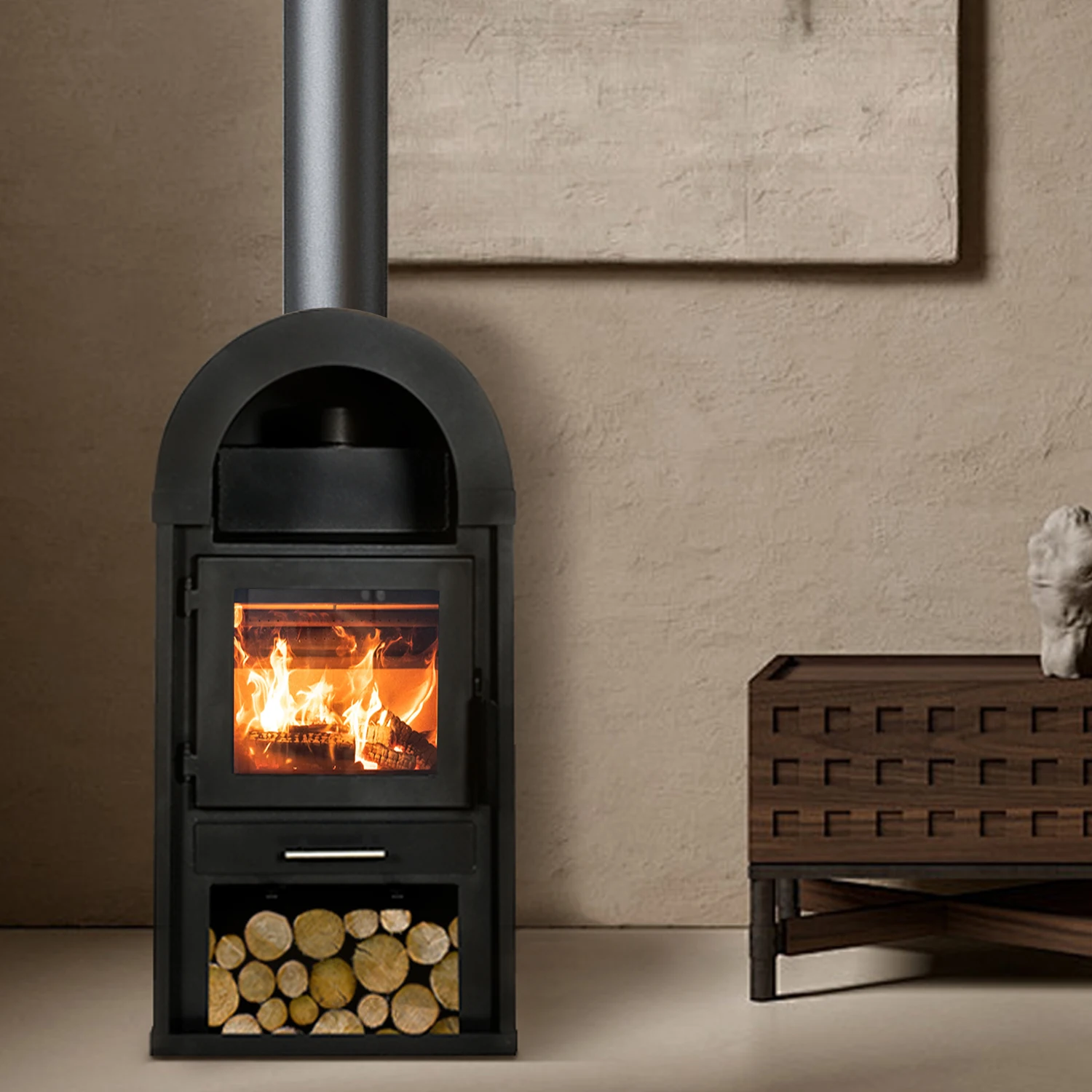 R1001A  High Quality New Design 10kw Modern Indoor Home Wood Burning Stove Wooden Fireplace Heater for House Living Room