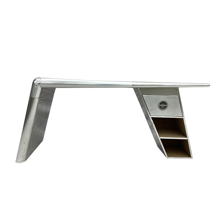 Vintage Attractive Aluminum Cover Aviator Wing Desk Metal Aircraft Desk for Office Aviation Furniture