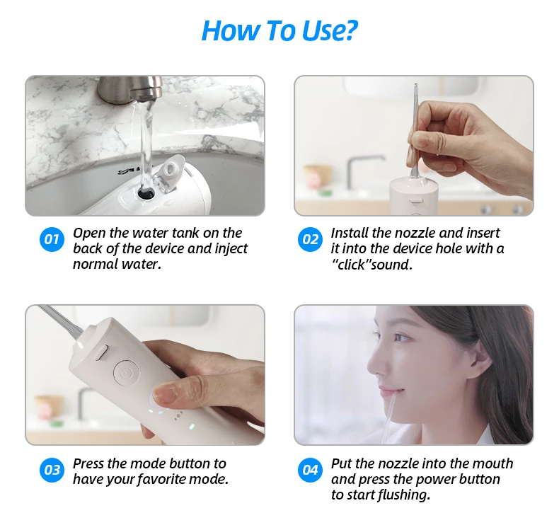 Cordless water pick 6 Modes Portable Rechargeable Dental Water Jet Flosser Teeth Cleaner Oral Irrigator