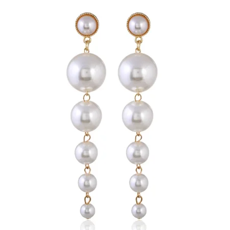 Новые трендовые женские длинные серьги-подвески с имитацией жемчуга, свадебные серьги с Белым Круглым жемчугом, корейская бижутерия