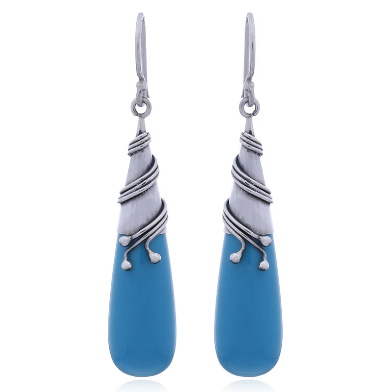 Inspirational 925 Silver Tendrils Chic Howlite Turquoise Earrings Wholesale Supplier and Manufacturer Classic Teardrop Shape