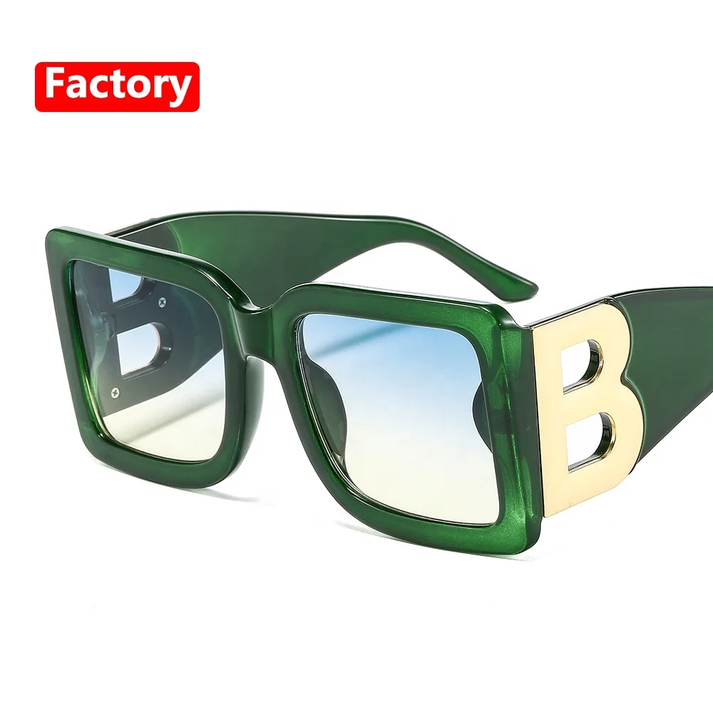 B sunglasses metal logo for sunglasses 2022 trend square sun glasses black and gold women sunglasses