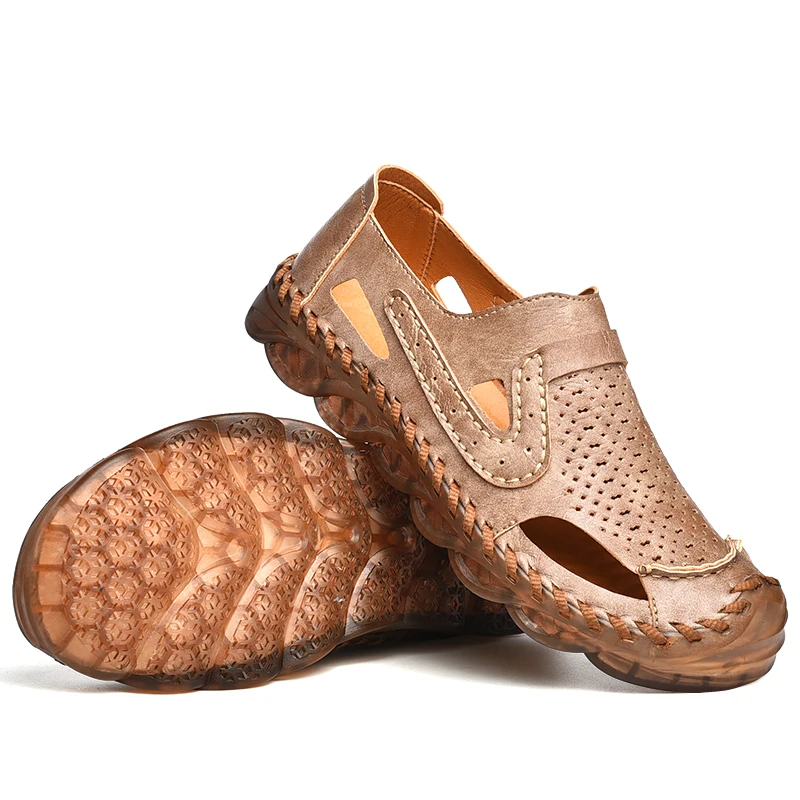 
Hand woven leather thick soles men slippers 