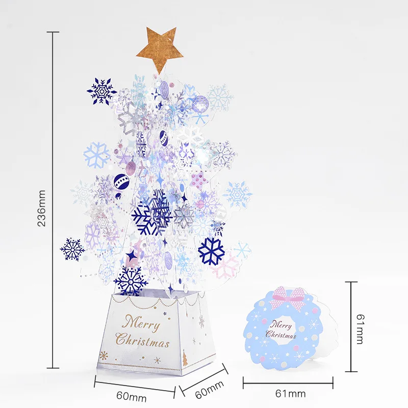 Christmas 3D gift cards greeting holiday for Christmas Tree Blue Green Pink White Colorful Santa New Year gift greeting card
