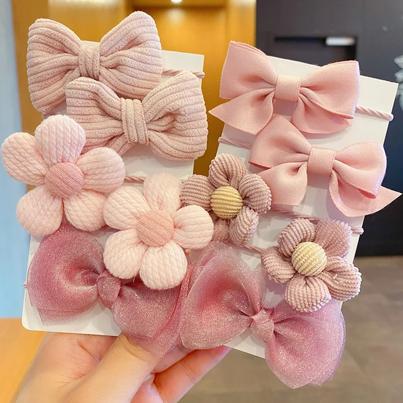 10Pcs/Set Big Bow Flower Elastic Hairbands Children Girls Sweet Hair Ties Fashion Headbands Hair Bows Rubber Band For Kid