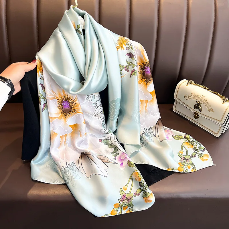 Floral Silk Scarf for Women Brand Designer Foulard Bandana Long Hijab Scarves Shawls Wraps Summer Scarves