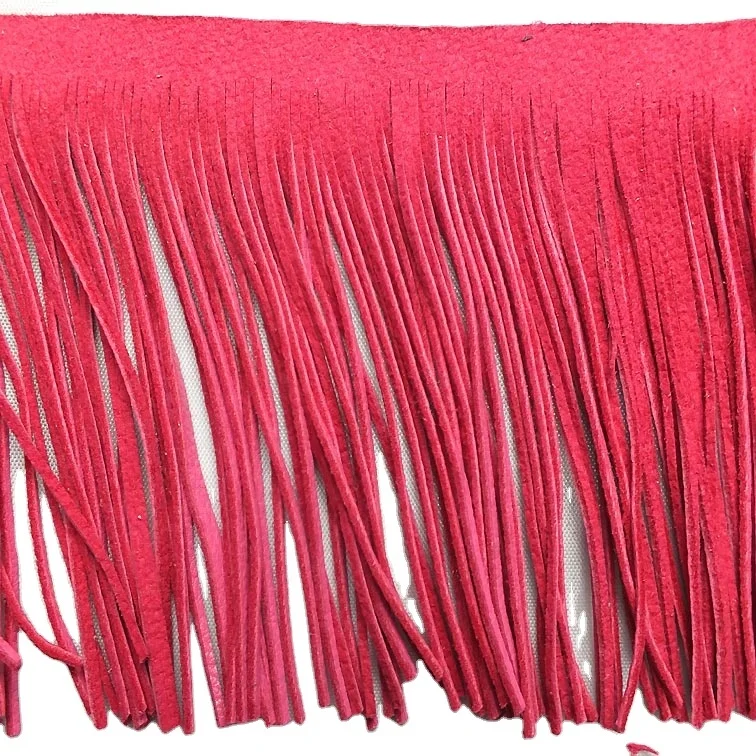 eco-friendly black long leather fringe trim for dress