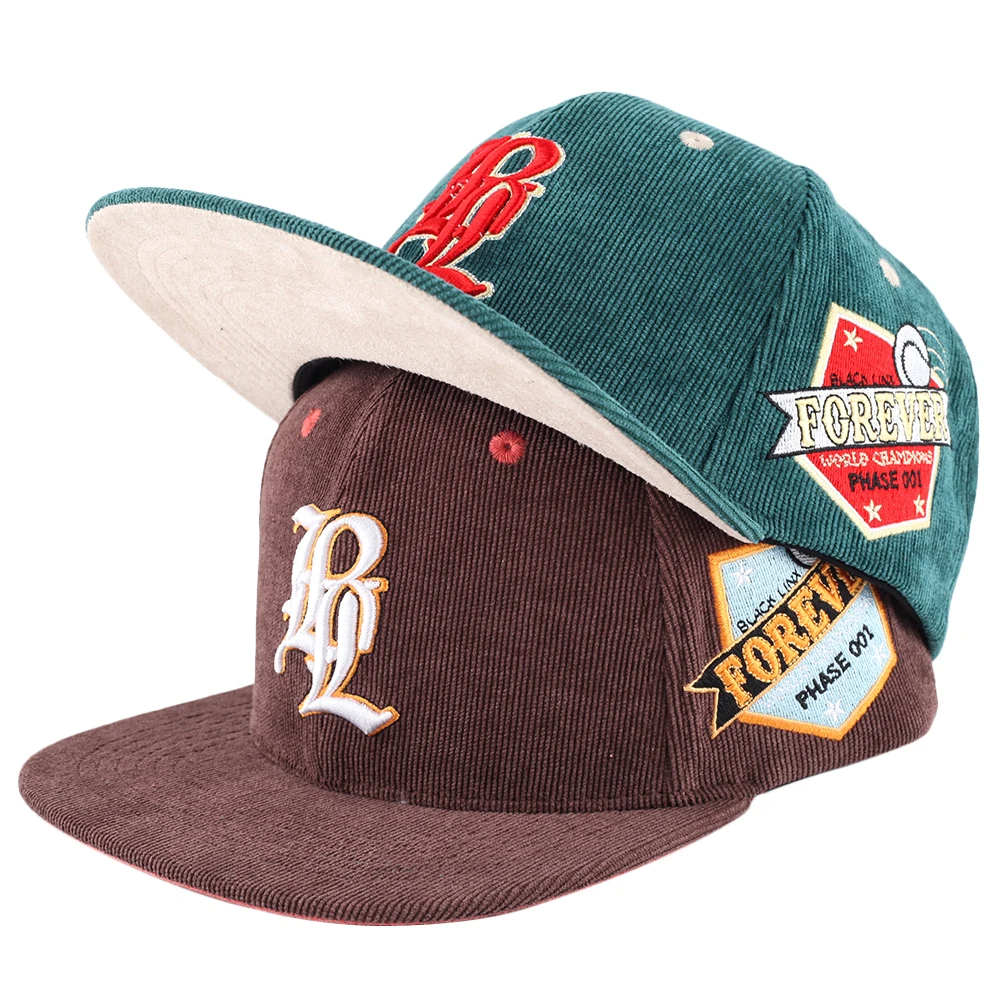 Wholesale snap back Caps Mens Stylish Brim corduroy Snapback Cap Hip Hop Baseball Hat Fitted Cap