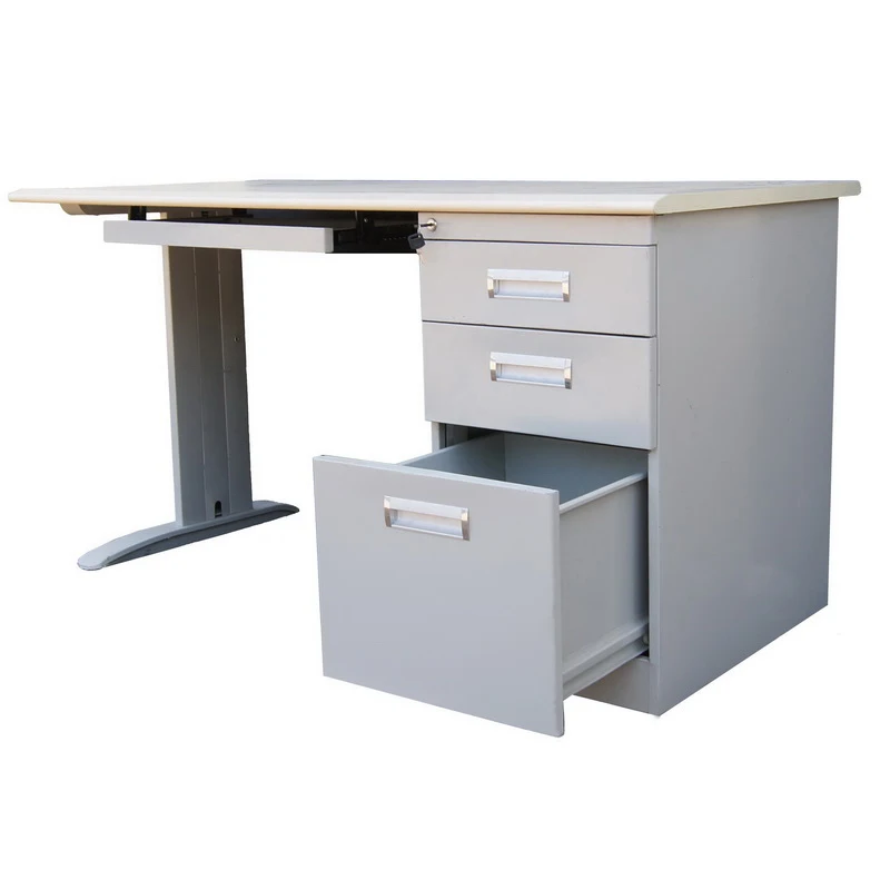 Modern Single Pedestal Steel and Wood Computer Desk Modular Office Furniture for Home Use Iron and Wooden Standing Desk