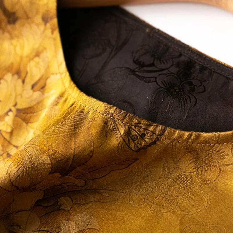 Wholesale 45 Mm Heavy 100% Natural Silk Dresses Women Fragrant Cloud Yarn 2 Side Wear Loose Short Sleeve Dress Summer D35730C