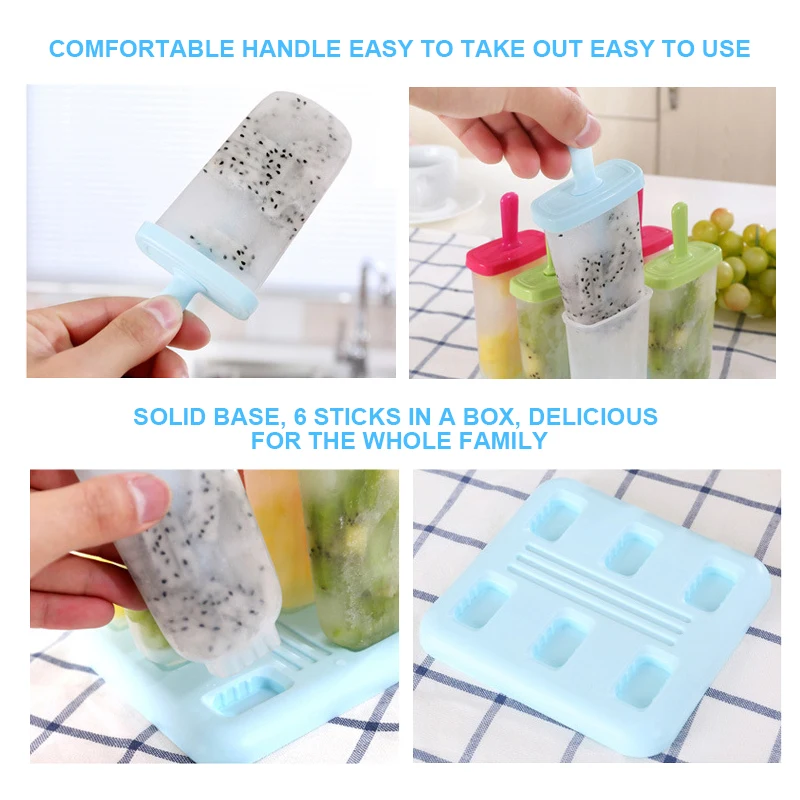 Bpa Free PP Plastic 6 Cavity Flavors Eisform Drip Holder Tray Pop Ice Cream Popsicle Mold