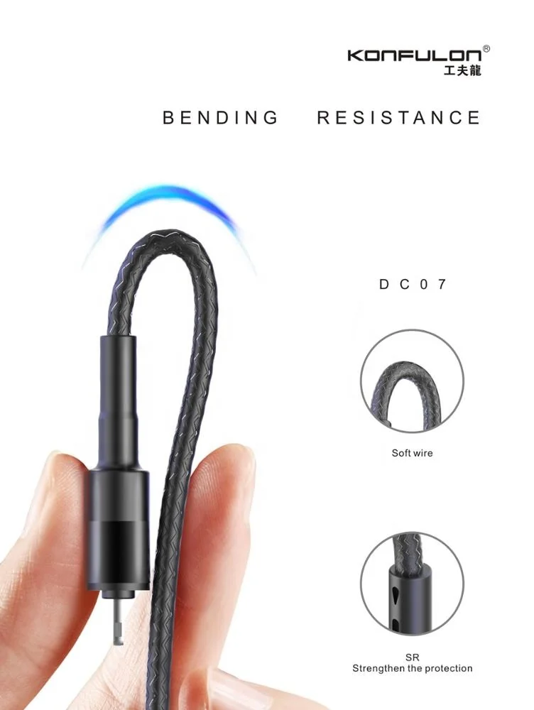 konfulon Trending 2023 wholesales 3 in 1 Nylon Keychain USB Data Cable Type  C Lighting Micro Charging Wire Lanyard 1.2M 1M 10CM