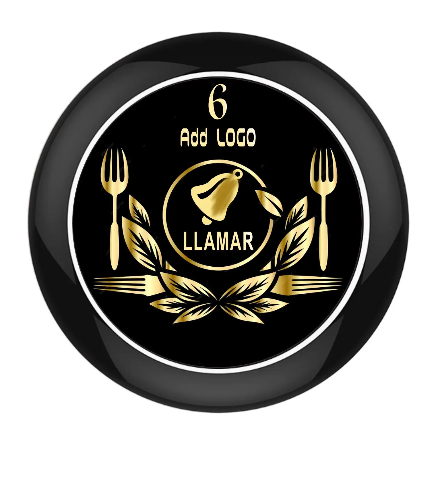 1 key  button in French Spanish Italian Arabic Russian or any other language with customized logo for restaurant service calling