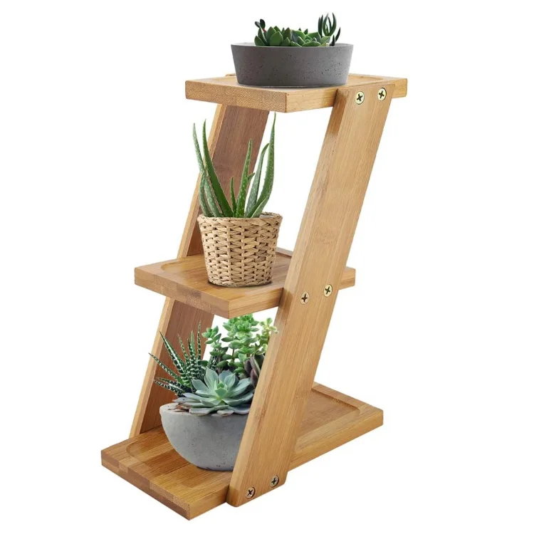 3 tiers potted plant holder wooden plant flower rack indoor bamboo plant shelf garden