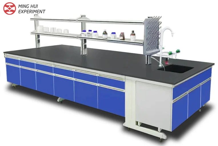 
Steel frame laboratory central bench/Island table, wooden cabinet lab bench, lab workbench 