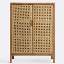 home furniture new design 2023 wholesale rustic entryway wood console table with rattan doors