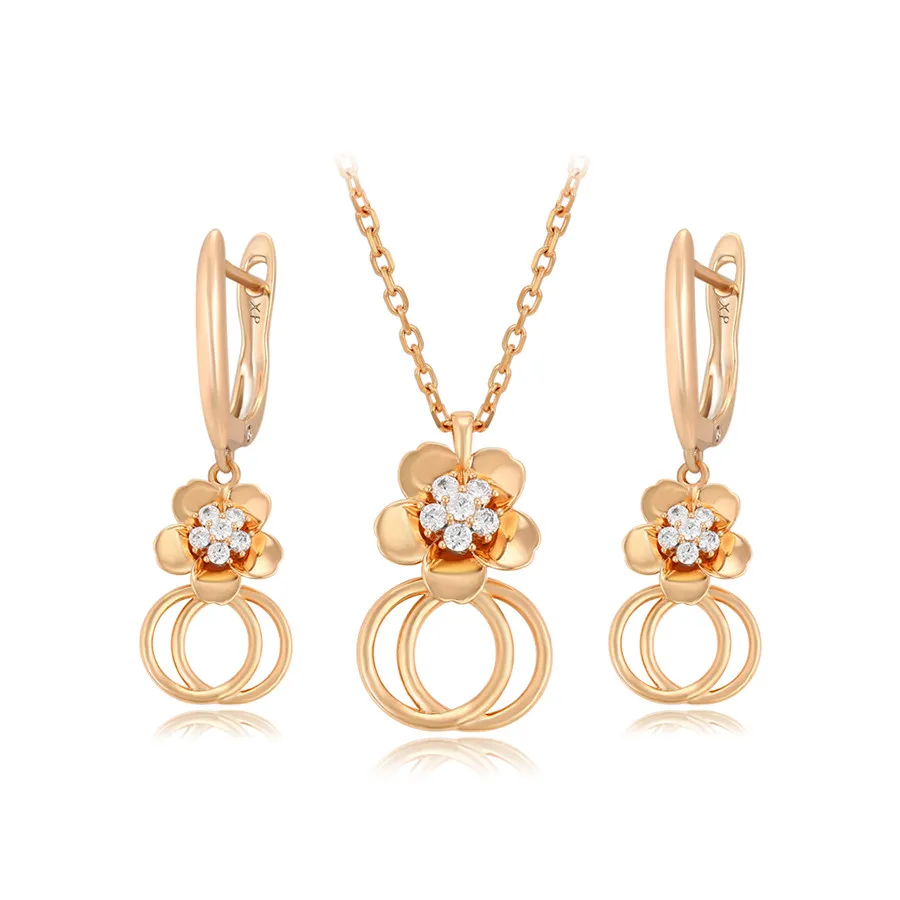 S00129942 xuping jewelry Korean Popular Exquisite Flower Style Circle Diamond 18k Gold Plated Jewelry Set