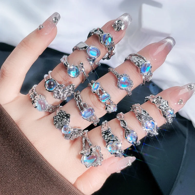 DAIHE Fashion Jewelry Irregular Moonstone Ring Open Adjustable Opal Rings for Women