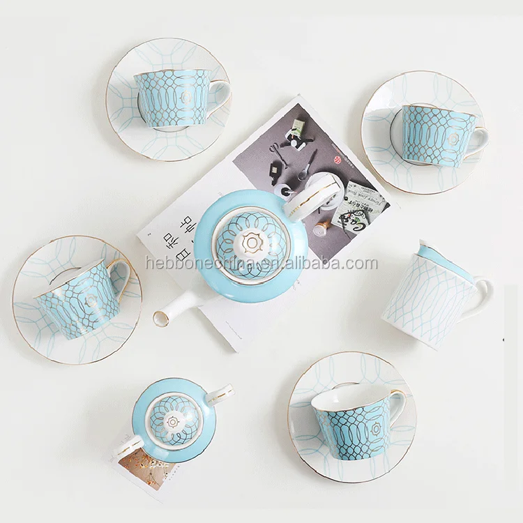 Tangshan Porcelain Manufacturer Wholesale British European Style 15 PCS Fine Bone China Tea Set Ceramic