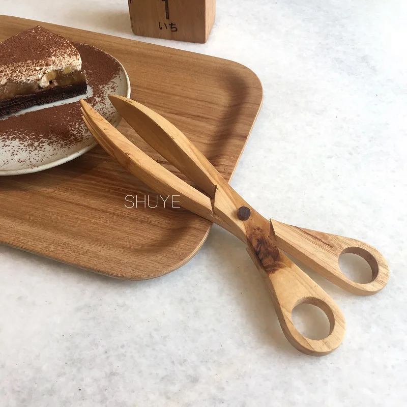 Personalized Multifunction Kitchen cooking Baking Utensil Salad Bread Food Bamboo Wood Server Tongs