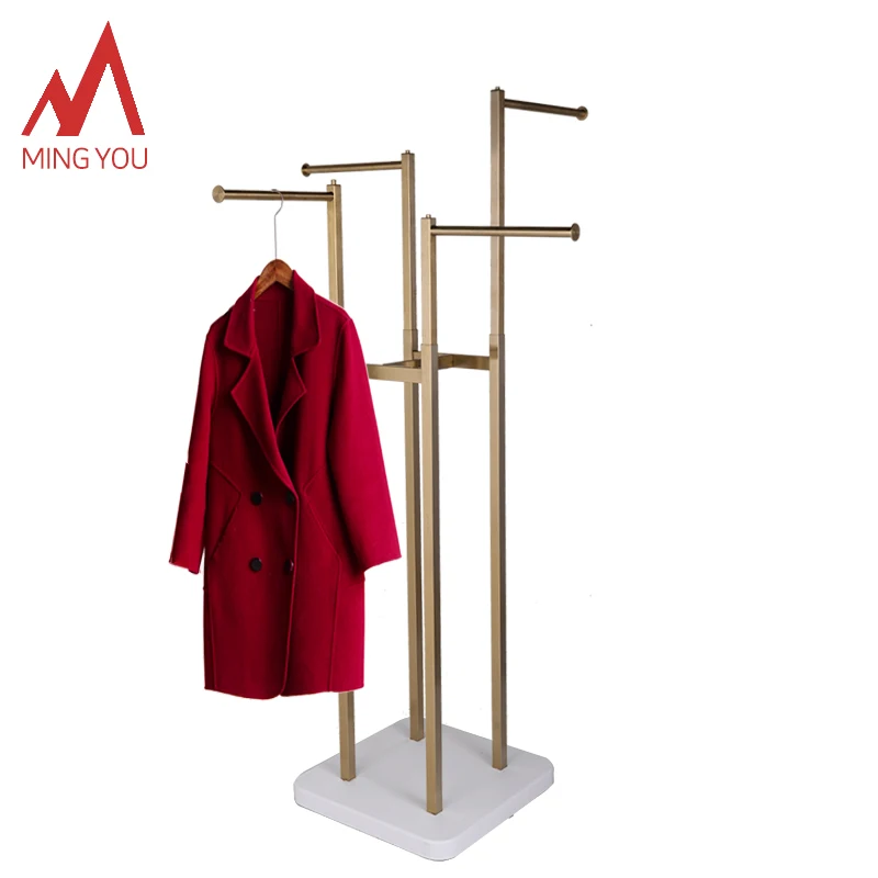 Индивидуальный дизайн золотистые металлические Розничные полки для магазина одежды витрины с колесиками