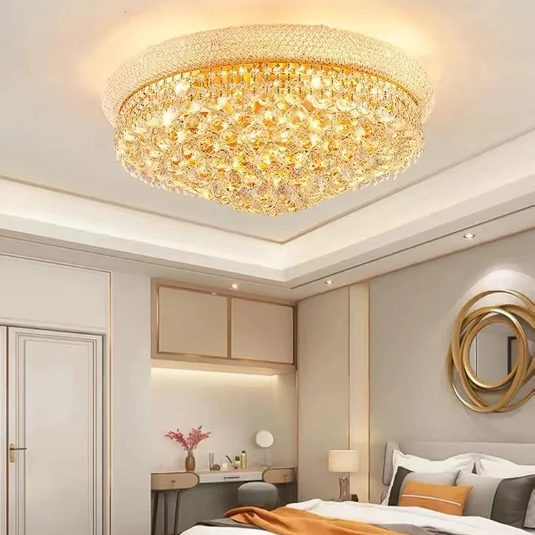 24 inches Hanging Hotel Gold Round Classic Ceiling Pendant Light Crystal Chandelier