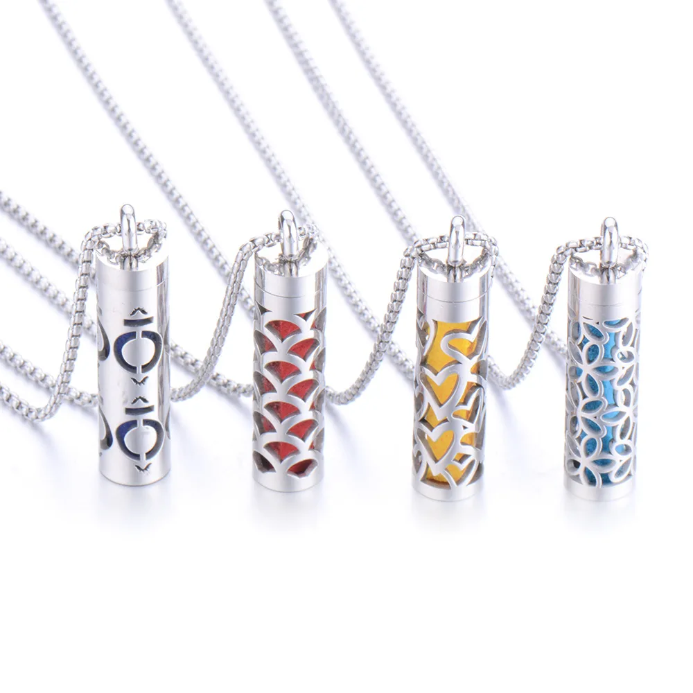 NUORO Stainless Steel Hollow Cylinder Couple Necklace Gift Jewelry Aromatherapy Perfume Essential Oil Diffuser Bottle Necklace