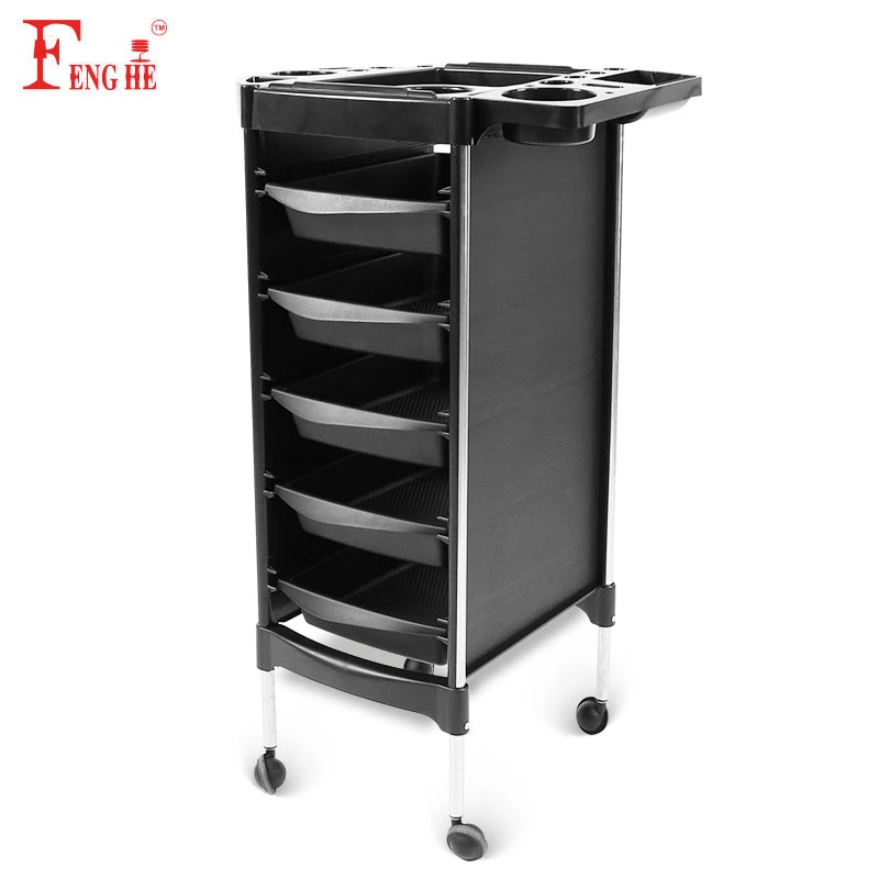 Hot Sale Wholesale Beauty Shop Equipment Barber Trolley Salon Furniture Black 360 Rotation Hair Trolley For Salon