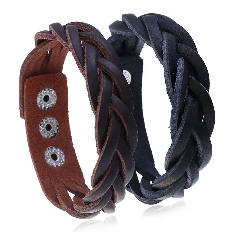 Leather Bracelet Braided Sporty Wide Wristband Punk Jewelry for Men Women leather bracelets