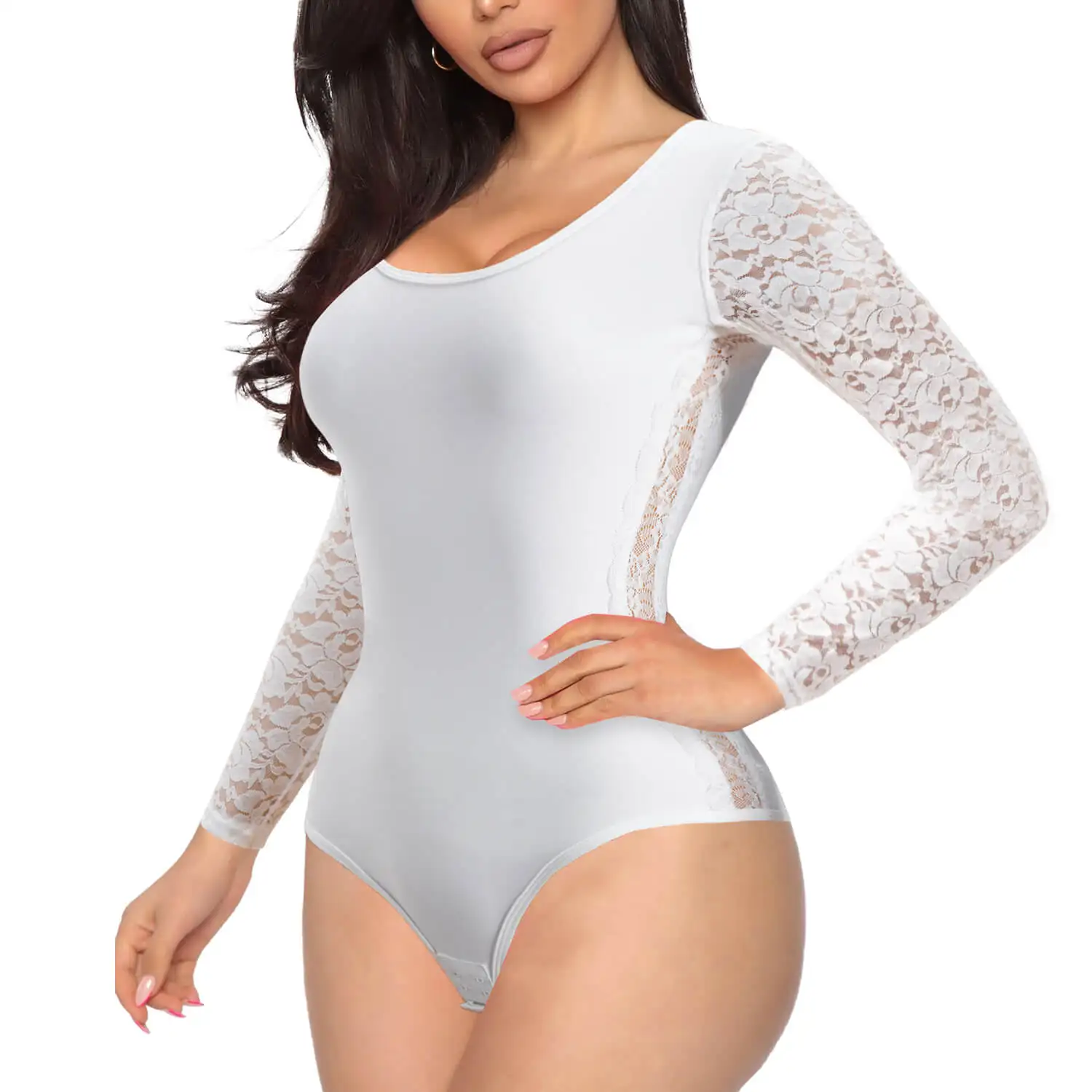 Удобная кружевная Сексуальная майка, обтягивающие боди с длинным рукавом для женщин