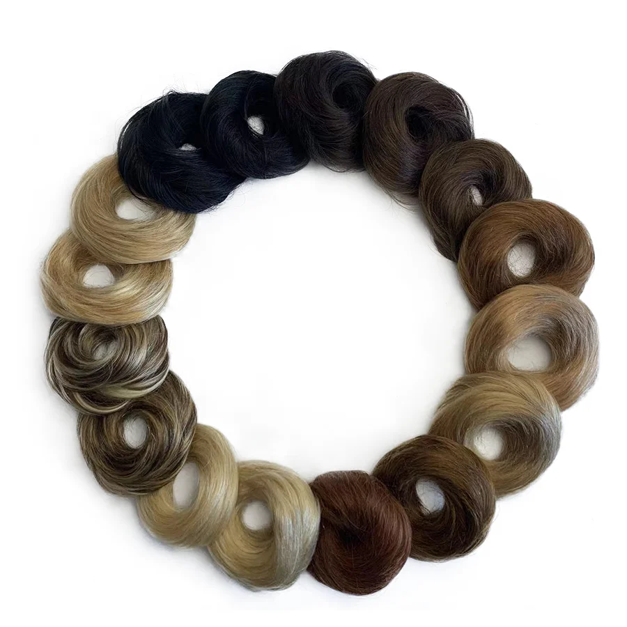 Fashion Women And Girls Human Hair Ring Wrap On Straight Hair Bun Ponytails Scrunchie Chignon Hair Bun With Rubber Band