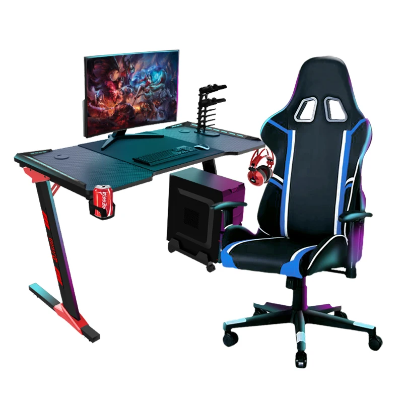 2021 Hot Sale L Shaped Compute Led PC Gaming Table With Led Light desks Desktop Computer Tabl For Sale