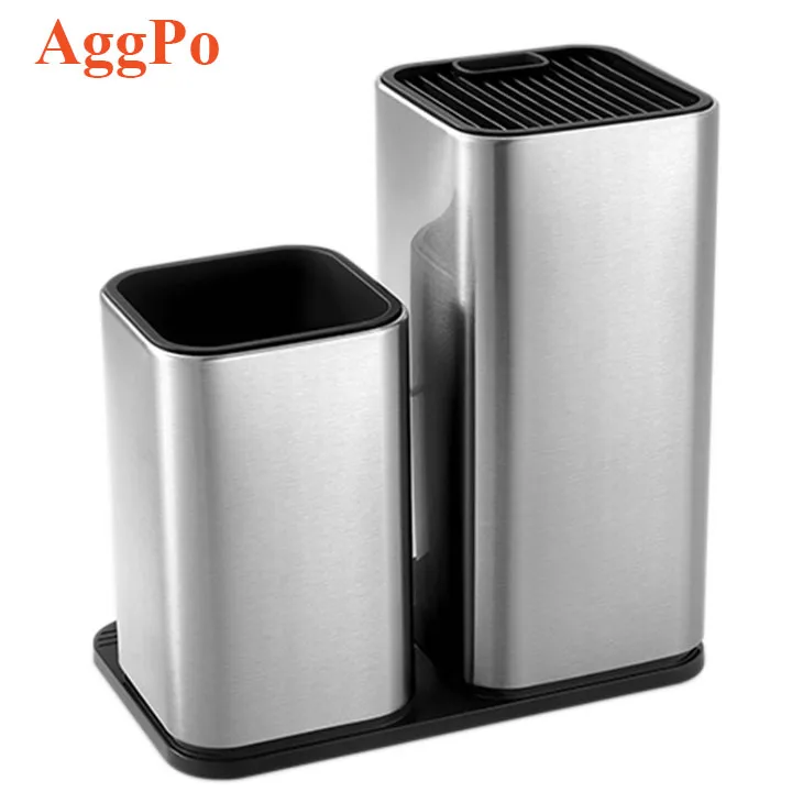 Universal Knife Block, Stainless Steel Knife Holder with Scissors-Slot, Desktop Space Saver Knife Base without tools