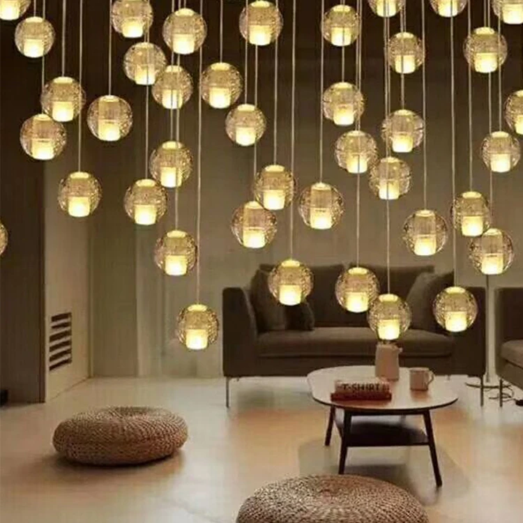 Bubble Solid Balls Light Luxury Hotel Lobby Hall Banquet Crystal Modern Staircase Custom Led