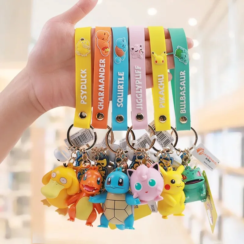 keychain accessories wholesale pvc rubber 3d cute kawaii cartoon anime keychain Pokemoned keychain
