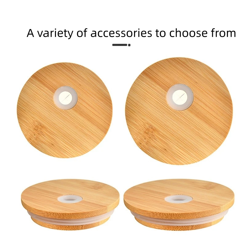 Wholesale creative high borosilicate glass bottle Mason glass cup with bamboo lid and straw