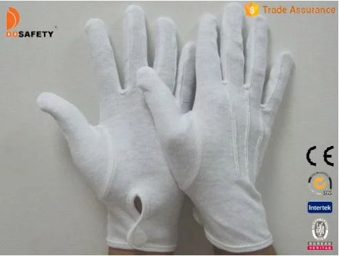 100% bleach cotton/interlock liner gloves white 3 seams on back With a plastic buckle