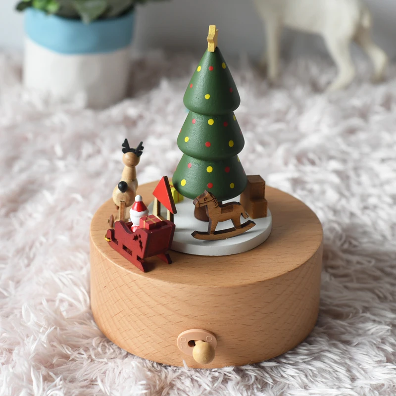Hot sell  Christmas tree music box wood for gifts