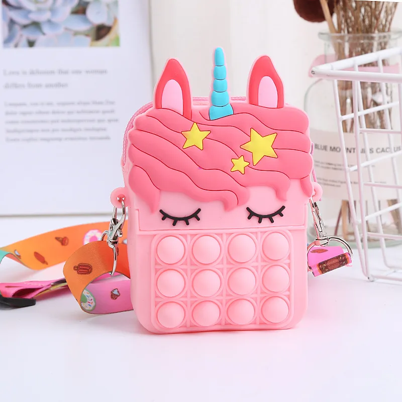Amazon Hot Sale Unicorn Fidget Bubble Messenger Shoulder Crossbody Bag Cute Cartoon Mini Kid Hand
