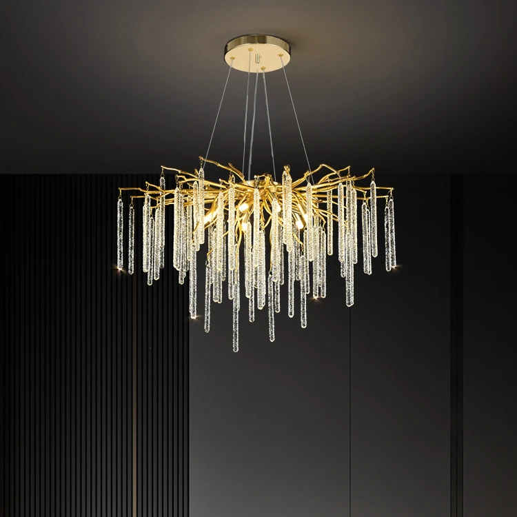 Modern Luxury Big Hotel Dining Ceiling Golden Crystal Chandeliers Pendant Lights