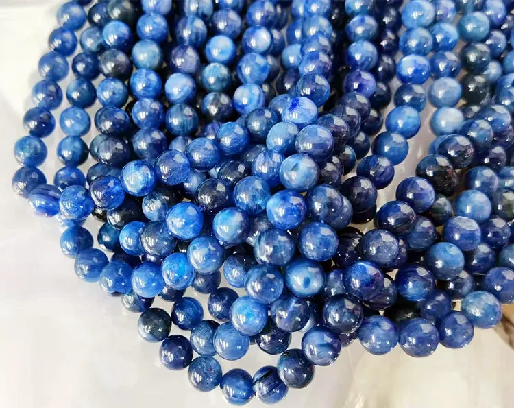 Wholesale Natural Smooth Charm Gemstone Higher Quality  Kyanite Round Loose Stone Beads For Jewelry Making