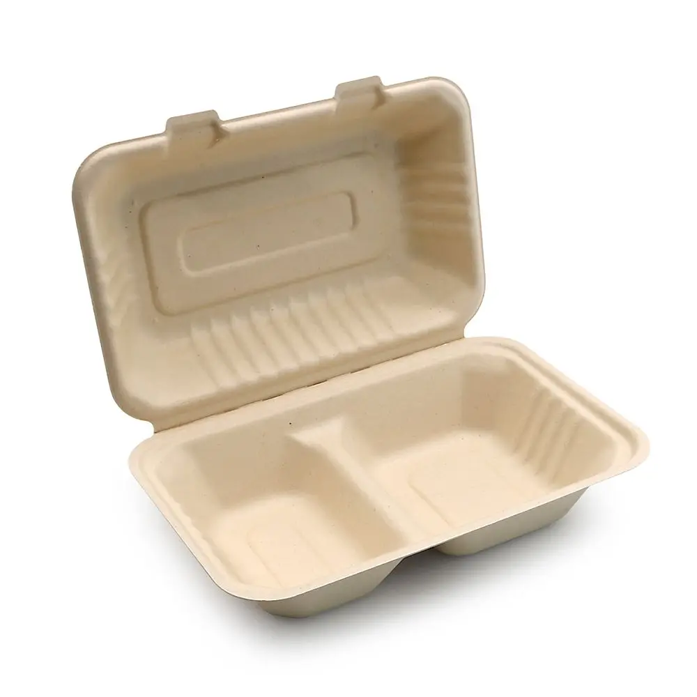 Disposable Tray Degradable Pulp School Canteen Takeout Packaging Multi Grid Lunch Box Cheap Sugar Disposable Plates For Food