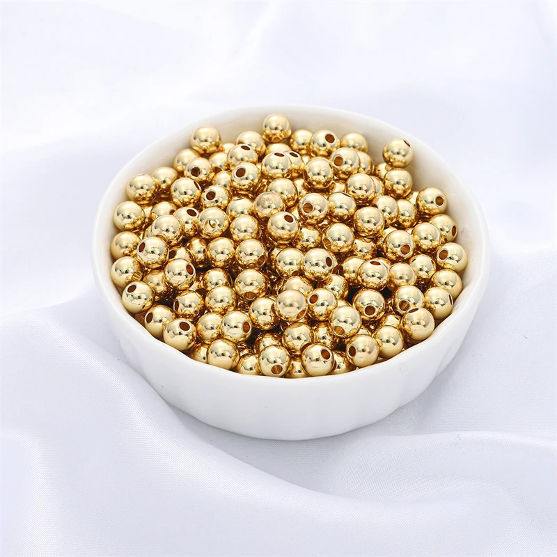 18 Years Wholesale Premium Real 14K Gold plated Beads Spacers Round Metal Beads For Jewelry Bracelet Findings Components Making