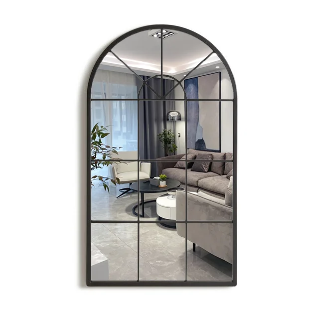 wholesale big large black iron metal framed full length long dressing hanging window pane arch wall mirror espejo miroir spiegel