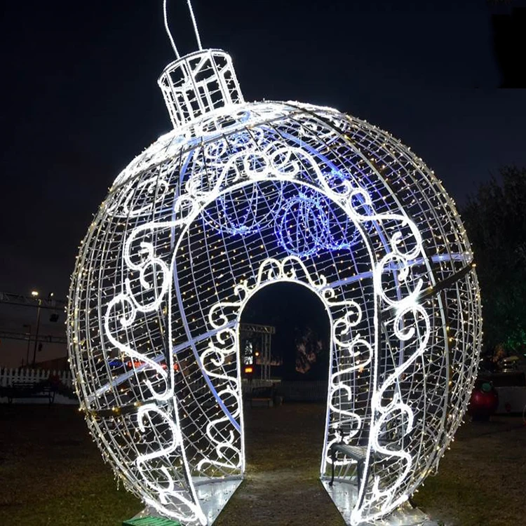 christmas art decoration luxury led 3d gift box sculpture iron metal frame for yard decoration