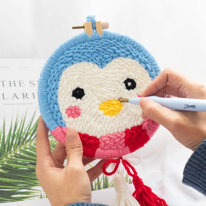 Punch Needle Embroidery Starter Kits Rug Punch Needle Tool Threader Fabric Embroidery Hoop Yarn Punch Needle for Beginner