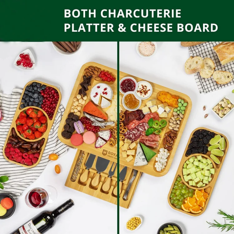 Wholesale Chopping Drawer Custom Logo Bamboo Trays Collecting Wood Cutting Board