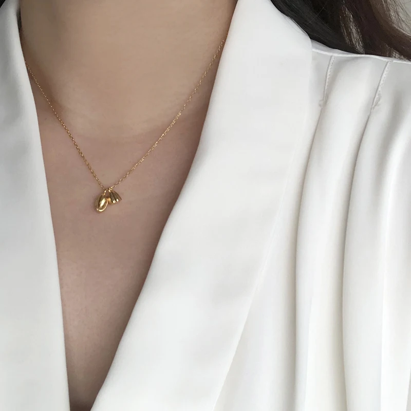 Lotus Seedpod Elastic Gold Bead Bracelet Necklace Long Thin Chain Earring Set Women 18K Stainless Steel Ear Thread Flower Jewels