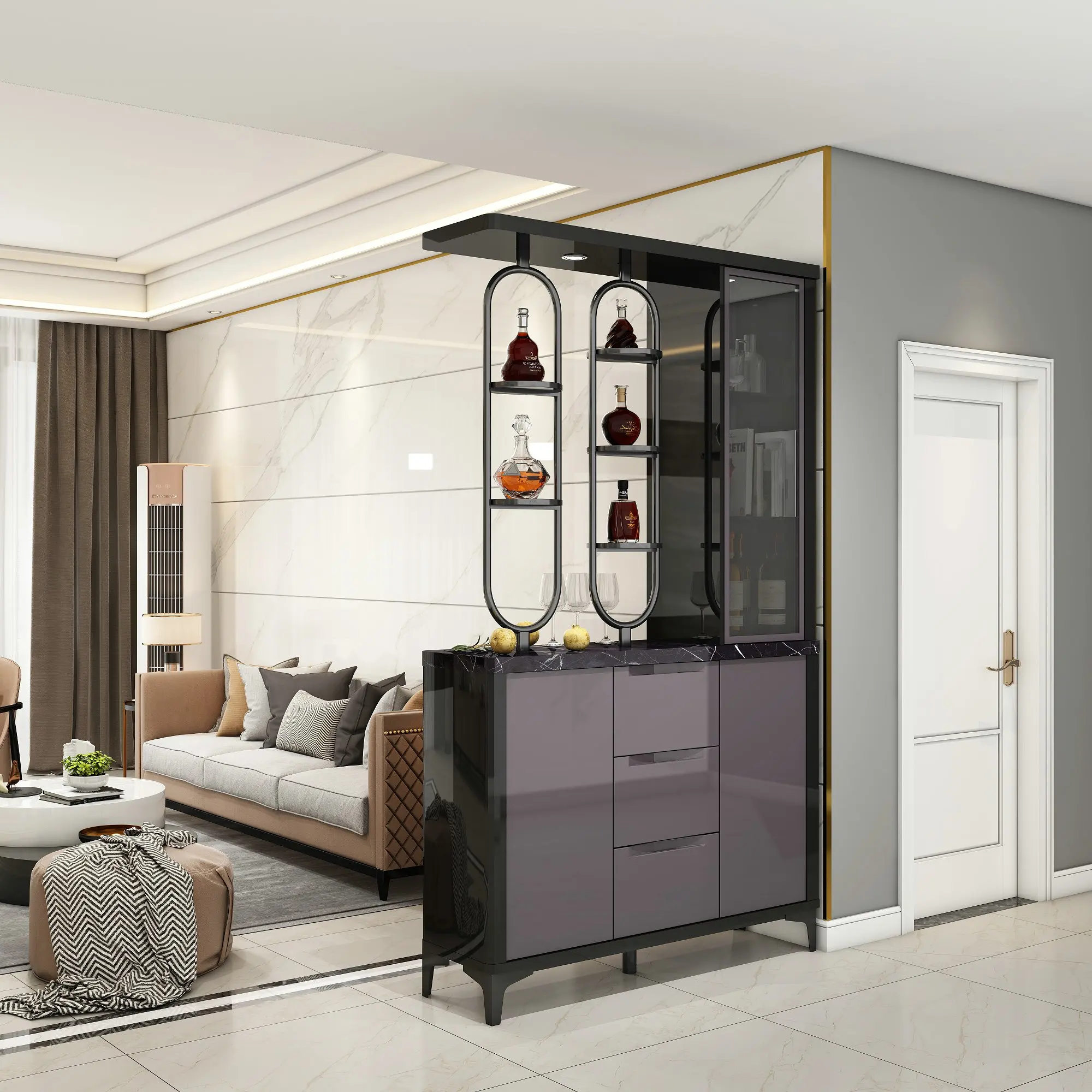 Винный шкаф с дверью, Минималистичная двухсторонняя декоративная перегородка для гостиной, прихожей, входного кабинета